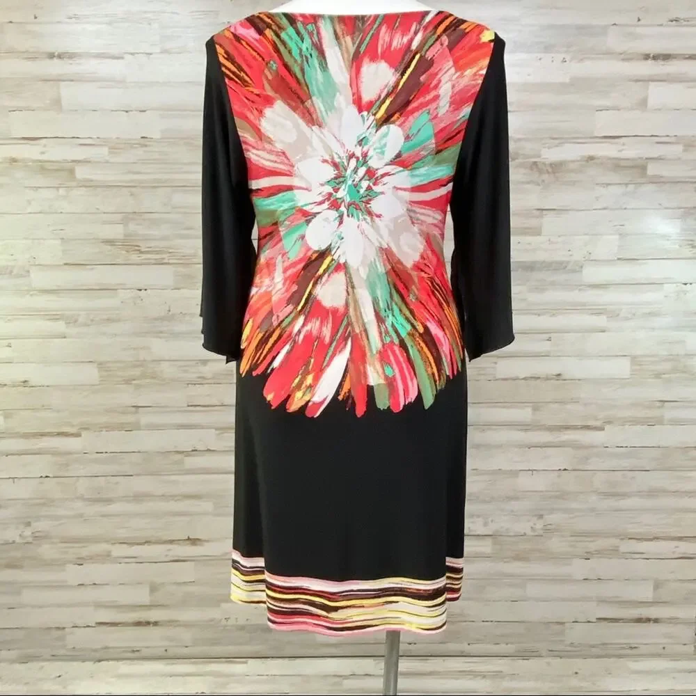 Fenn Wright Manson Floral Dress Womens Size 12 Black Coral Vibrant Shift - Picture 8 of 13